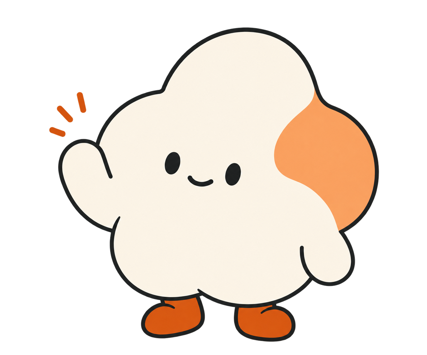 手を振る、オレンジ色のKUMUNOマスコット